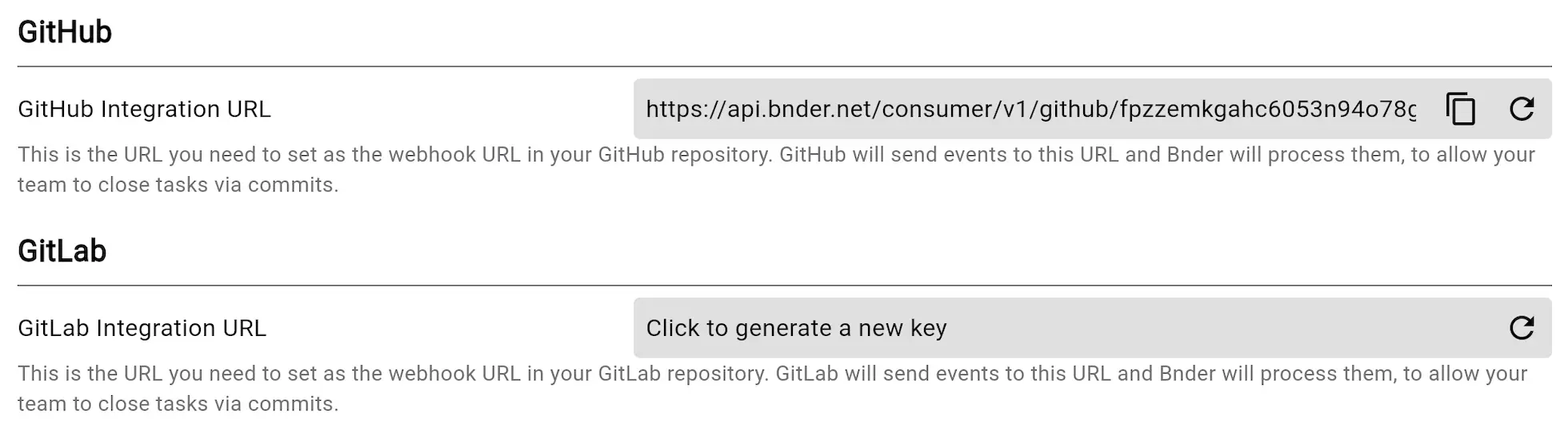 Screenshot from the app showing url to integrate github or gitlab repositories