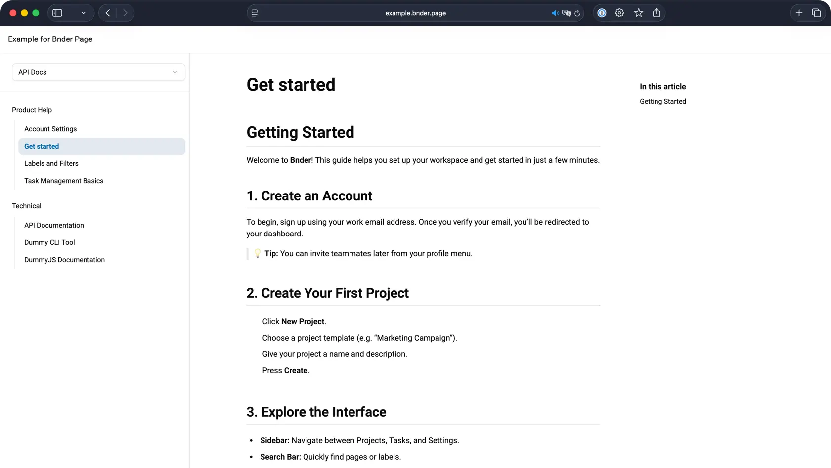 Screenshot showing the Bnder app with customer-facing workflows.